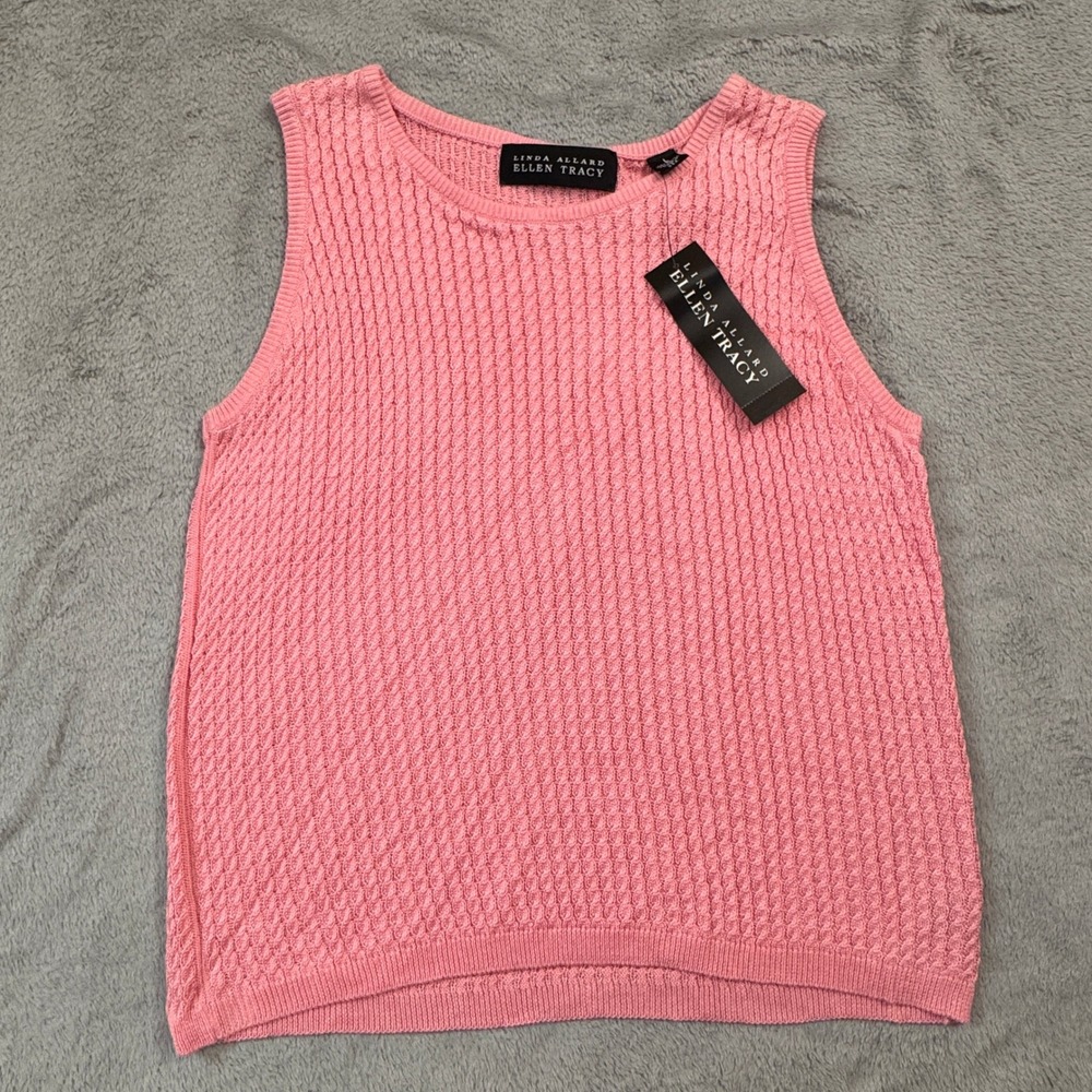 NWT Linda Allard Ellen Tracy Pink Textured Knit Sleeveless Tank Top Womens Large